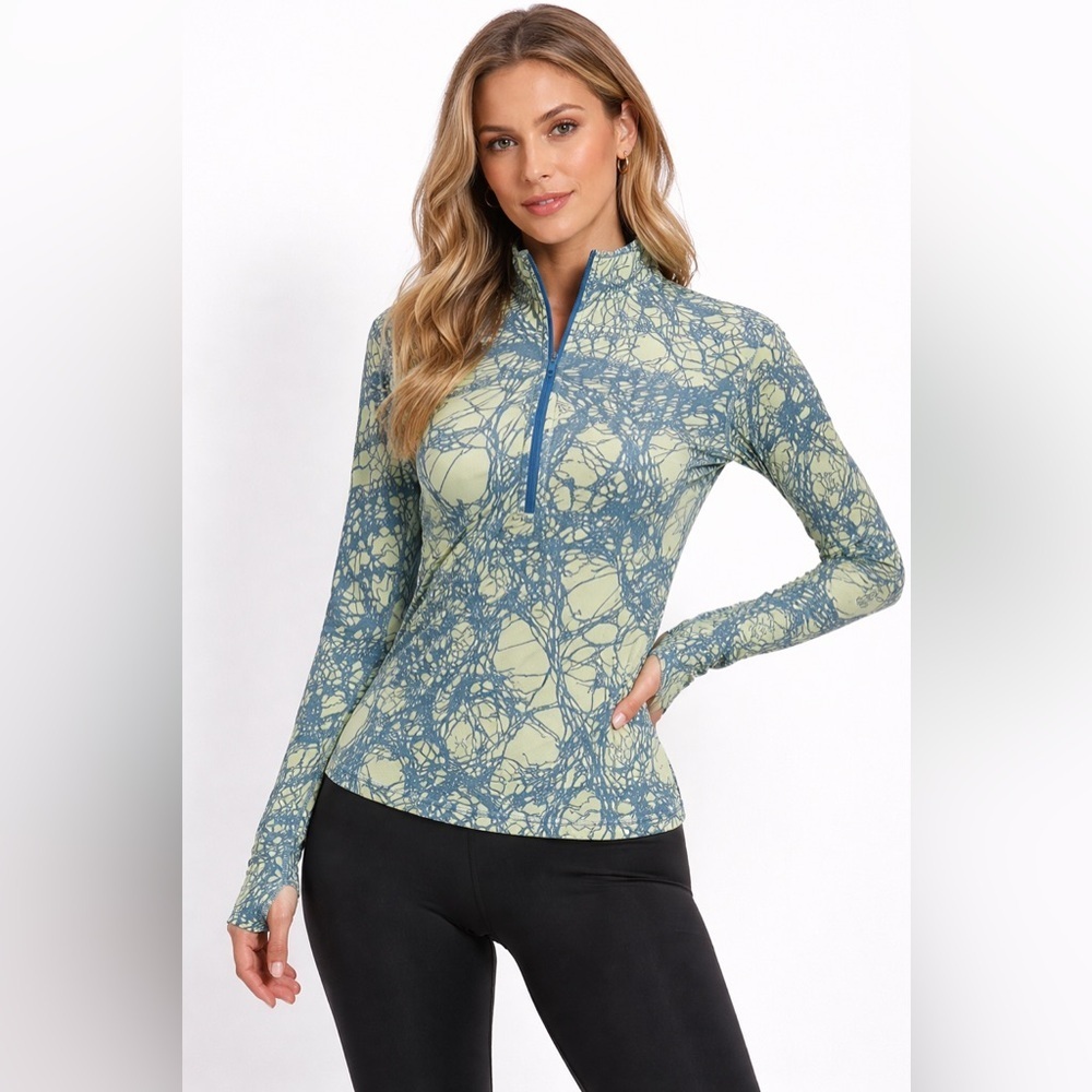 Nike Pro Green Blue Abstract Half Zip Performance Top Y2K Athleisure Size Medium